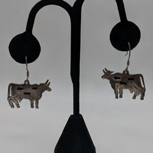 Sterling Silver Cow Earrings Mexico Silver TV-94